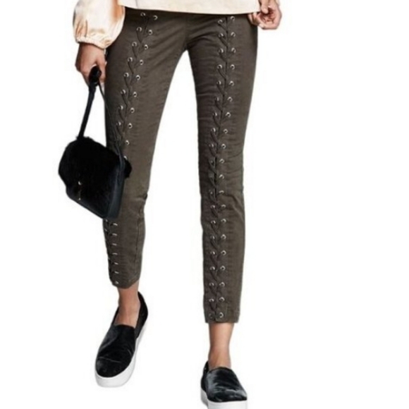 A.L.C Kingsly Lace Up Olive Green Skinny Pant Size 6 - Picture 2 of 8